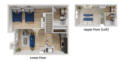 Floor plan for 2 beds, 2 baths, 925 sqft